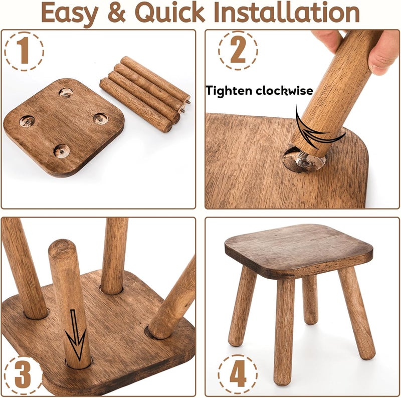 Youeon 9 Inch Small Wooden Step Stool, Non-Slip One Step Stool for Adults, Holds up to 300 Lbs, Portable & Sturdy, Footstool for Bedroom, Bathroom, Kitchen, Easy to Assemble - Image 5